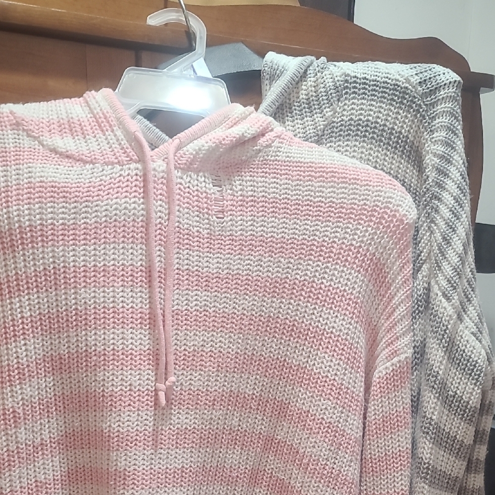 2 Time and Tru Women's 1 is Gray Striped & 1 is Pink Stripped Cowl Neck Sweaters